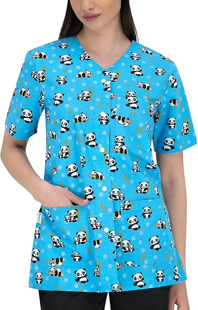 Casaca Sanitaria B-well Carina Modelo Oso Panda - Cuello en Y y Botones a Presión