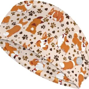 Diadema con Botones "Huellas de Corgi" - Banda Elástica Antideslizante para Enfermeras y Veterinaria
