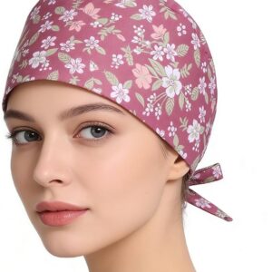 Gorro de Quirófano Floral Rosa - Gorro Sanitario de Algodón Ajustable con Botones Laterales