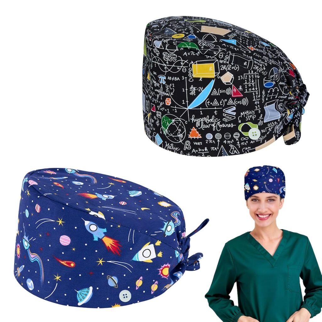 Pack de 2 Gorros de Quirófano Ajustables - Gorro Sanitario de Algodón con Botones y Banda de Sudor