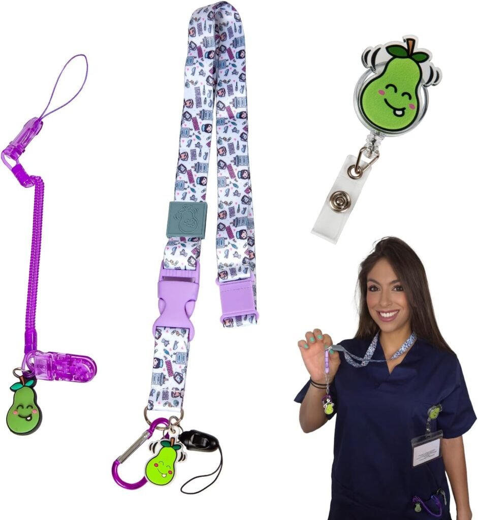 Set de Enfermería 3 en 1 - Lanyard "La Repera Enfermera", Carrete Retráctil y Portatijeras - Purple Edition