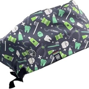 WEARK Gorro de Quirófano "Dentista" - Gorro Sanitario con Botones y Sudadero Frontal