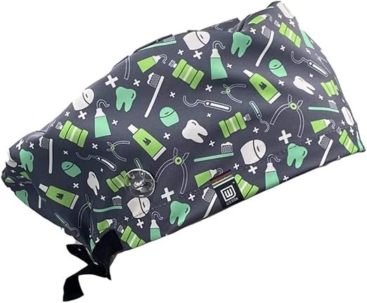 WEARK Gorro de Quirófano "Dentista" - Gorro Sanitario con Botones y Sudadero Frontal